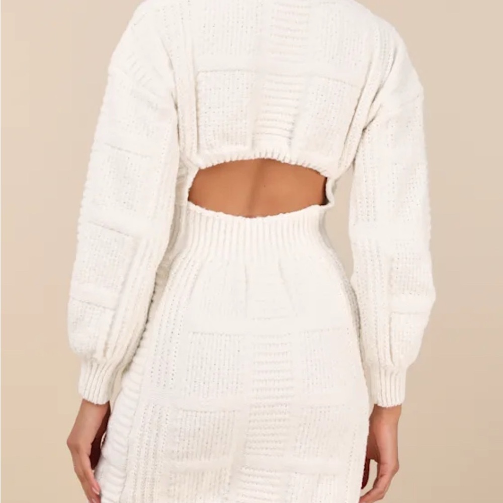 Lulus Cream Cable Sweater Dress